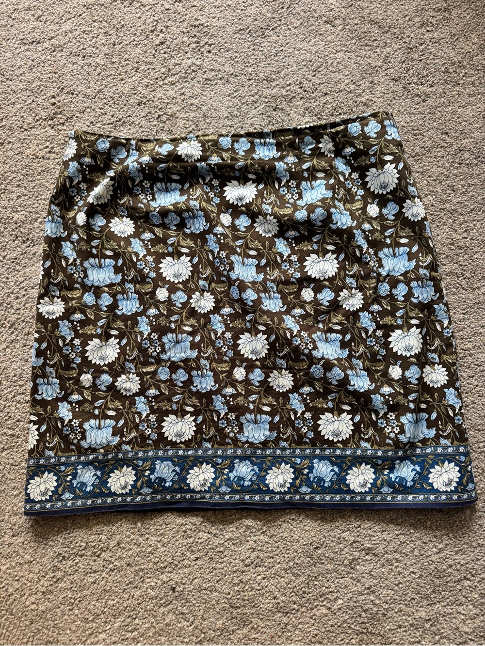 Talbots Brown Mini Skirt with Light Blue and Cream Floral Print